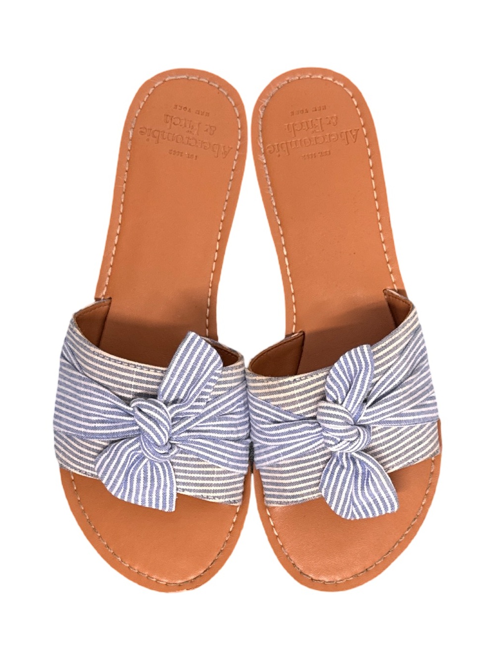 Abercrombie & Fitch Striped Knot Bow Slide Flat Sandals Women’s 7